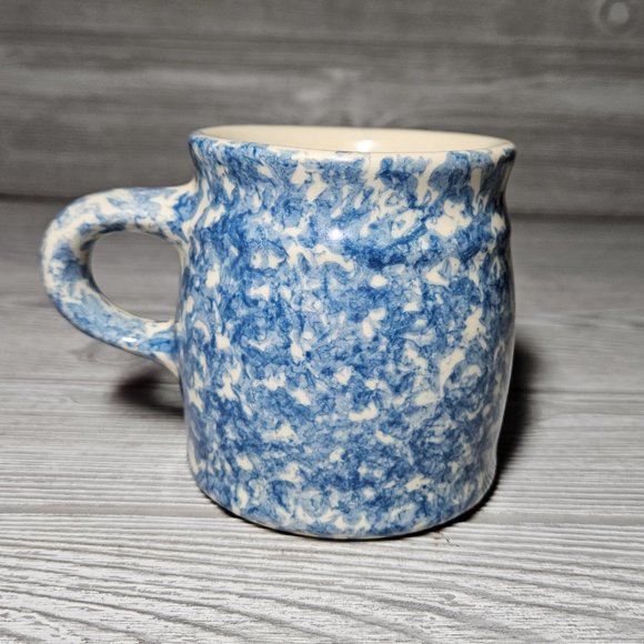 Vintage Roseville Friendship Pottery Blue Spongeware Coffee Cup Mug Used - Picture 4 of 7
